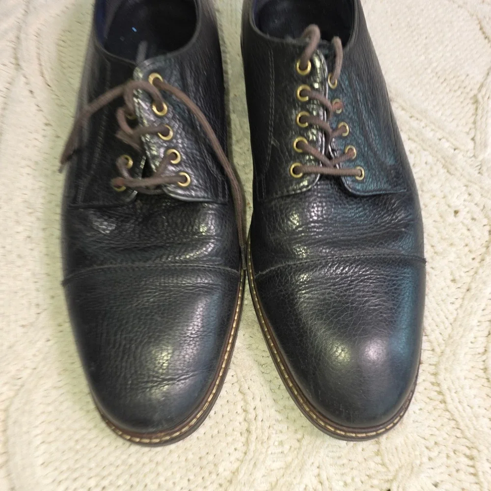 Cole Haan Williams Cap Toe Oxford Black Pebbled Soft Leather Mens 10M